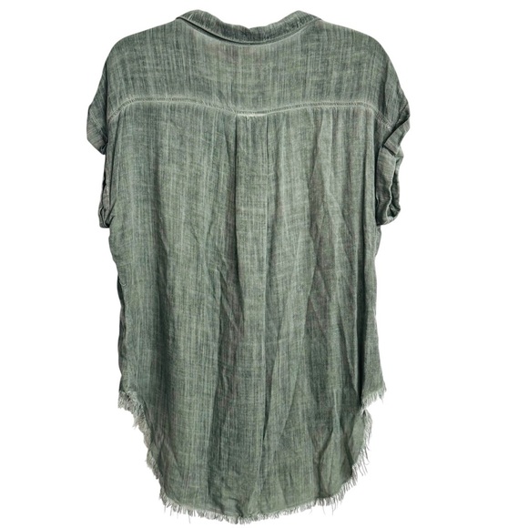 Umgee Size Small Army Mineral Wash Frayed Button Down Rayon Tunic Top - Picture 4 of 8